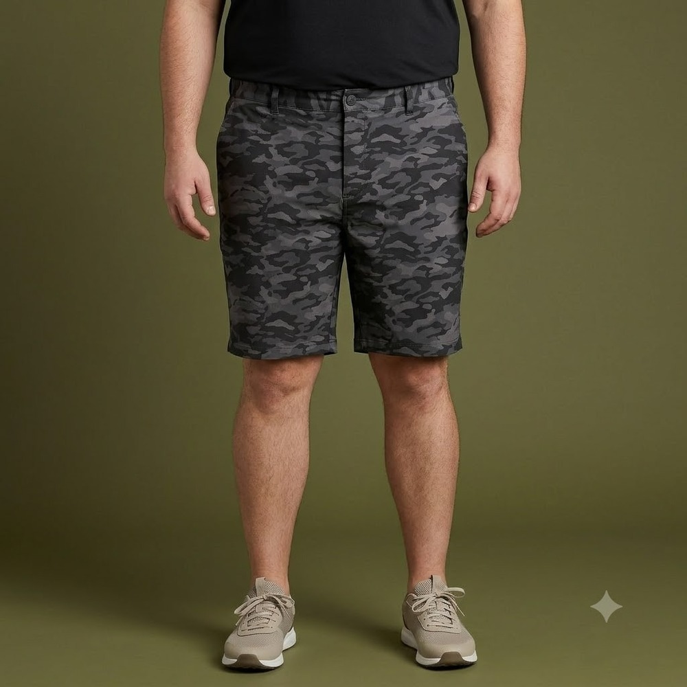 Tee Time Golf Shorts Men's 38 Gray Camo Performance Stretch‎ Athletic Flat Front